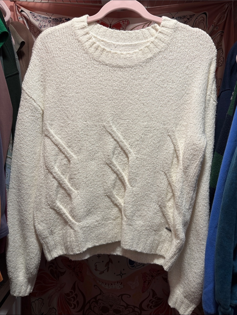 Hollister Cozy Women's Cream Textured Crewneck Sweater